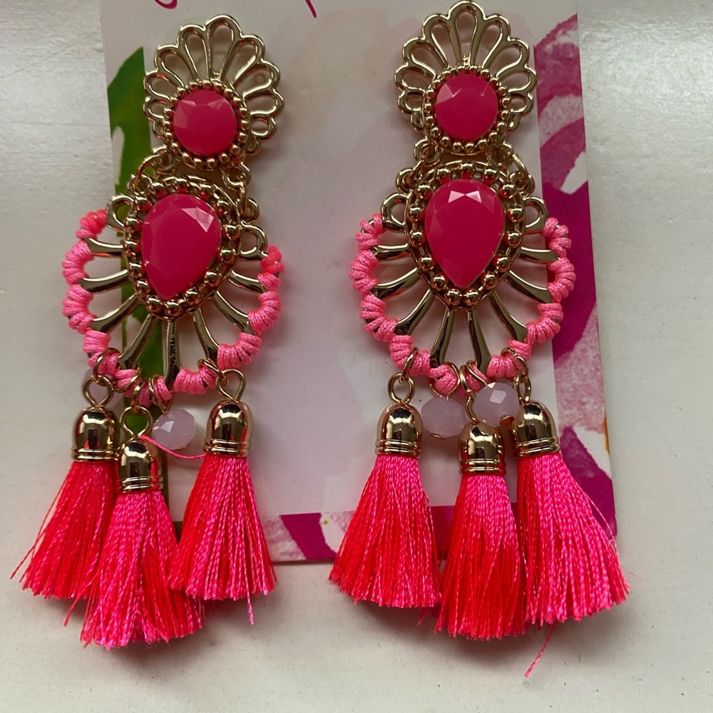 Lilly Pulitzer Pink and Gold Statement Earrings